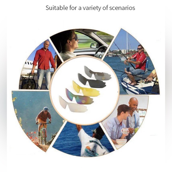 Outdoor Sports Riding Sunglasses. 5 Changeable Lens Variations. Comfy Nose-pads - Picture 6 of 12